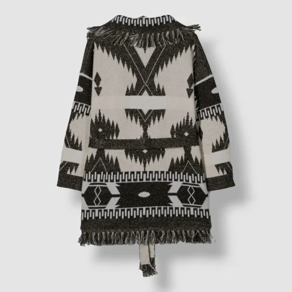 $1525 Alanui Kids Girls Beige Cashmere Bandana Jacquard Cardigan Sweater Size 6 - Picture 2 of 3